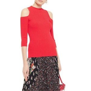 Maje cold-shoulder ribbed-knit sweater top in red